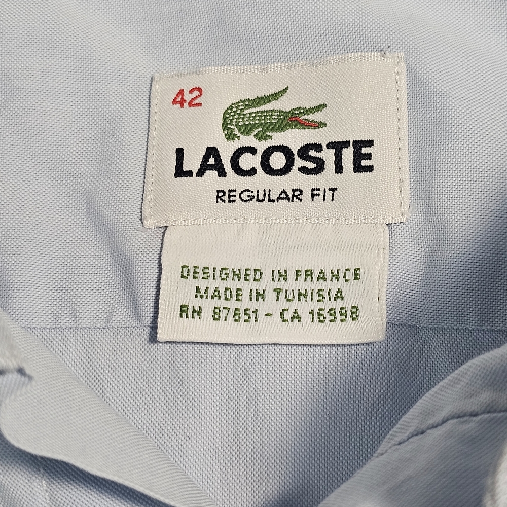 Lacoste Mens Sz 42 Long Sleeve light blue soft denim Shirt Regular Fit - Picture 7 of 12